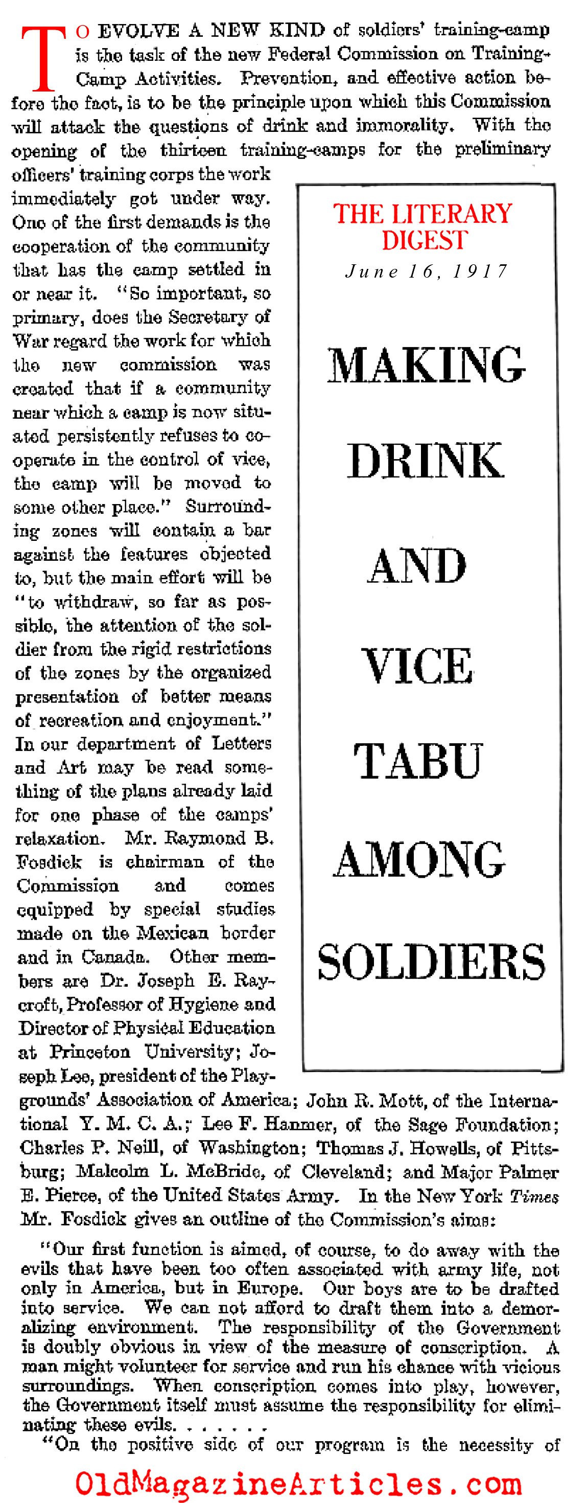 The Army as Moral Guardian...  (Literary Digest, 1917)